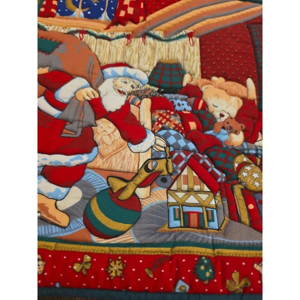 IKEA Christmas Santa Quilted Throw Pillow Cover 15x15 Red Winter Holiday Toys‎